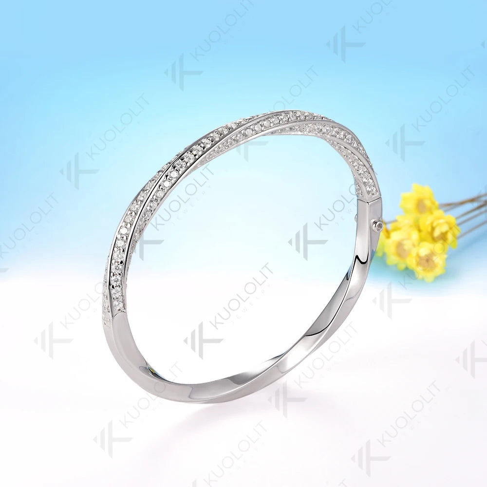 Kuololit Moissanite Bangle for Women Solid 10K Yellow Gold Oval Shaped Round Bracelet for Engagement Trendy Christams Gift