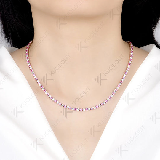 Kuololit 14CTW Lab Grown Pink Sapphire Moissniate Custom Necklace for Women 14K 10K Gold Necklace for Anniversary Christmas Gift