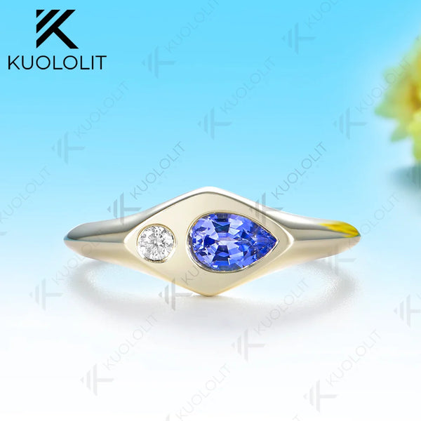 Kuololit 0.5CT Lab Grown Sapphire Diamond Custom Ring  for Women Solid 14K 10K 585 Yellow Gold Wedding Band for Christmas Gifts