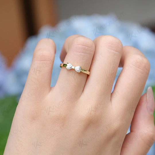 Kuololit Heart Cut Moissanite Rings for Women Men Solid 18K 14K 10K Yellow Gold Bowknot for Engagement Wedding Band Classic Gift