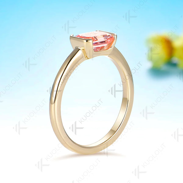 Kuololit 1CT IGI Fancy Intense Pink Lab Diamonds Custom Ring for Women Solid 14K 10K  Yellow Gold Engagement Ring for Christmas