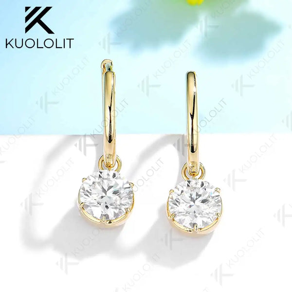 Kuololit 2.4CTW Moissanite hoop Earrings for Women Solid 18K 14K 10K 585 Yellow Gold Clip Earring for Christmas Gift
