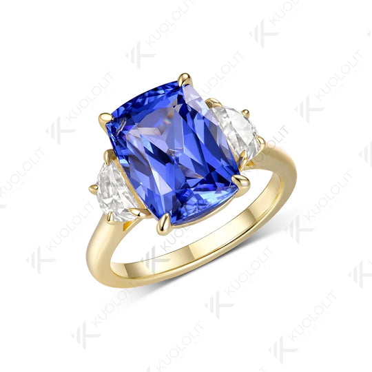 Kuololit 7.5CT Lab Grown Sapphire Moissanite Custom Ring for Women Solid 14K 10K Yellow Gold for Anniversary Christmas Gifts