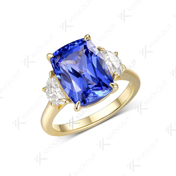 Kuololit 7.5CT Lab Grown Sapphire Moissanite Custom Ring for Women Solid 14K 10K Yellow Gold for Anniversary Christmas Gifts