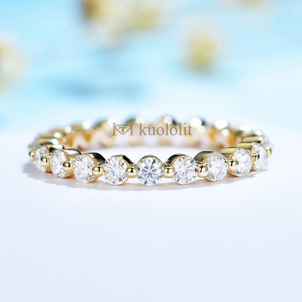 Kuololit Lab Diamonds Bubble Ring for Women 750 18K 14K 10K White Gold DEF/VS Diamonds Eternity Full Band for Engagement Party