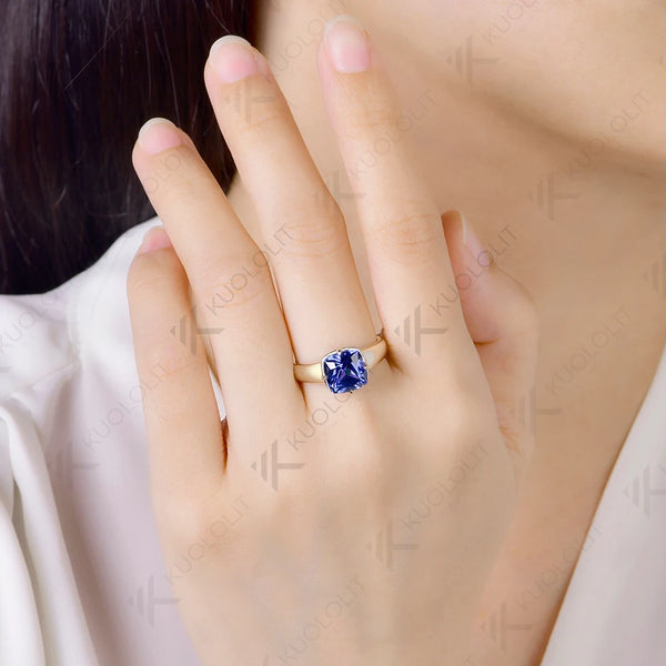 Kuololit 4CT Lab Grown Sapphire Moissanite Custom Ring for Women Solid 14K 10K Yellow Gold Engagement Ring for Christmas Gifts