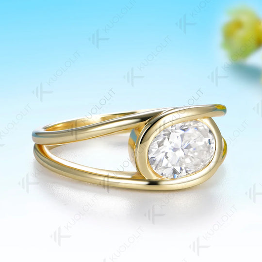 Kuololit 1.5CT Moissanite Custom Ring for Women Solid 14K 10K 585 Yellow Gold Oval Cut Engagement Ring for Christmas Gifts