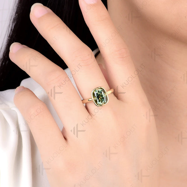 Kuololit 3CT OMC Cushion Cyan Champagne Moissanite Engagement Ring for Women Soild 10K 14K Yellow Gold  Ring for Christmas Gifts Party Anniversary