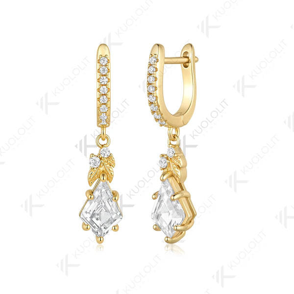 Kuololit 4CT Kite Cut Moissanite Earring Clip Earrings for Women Solid 14K 10K 585 Yellow Gold Clip Earrings for Christmas Gifts