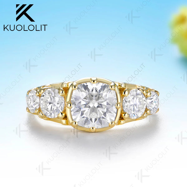 Kuololit 3.2CTW Moissanite Custom Ring for Women Solid 14K 10K 585 Yellow Gold for Christmas Engagement Anniversary Gift Party