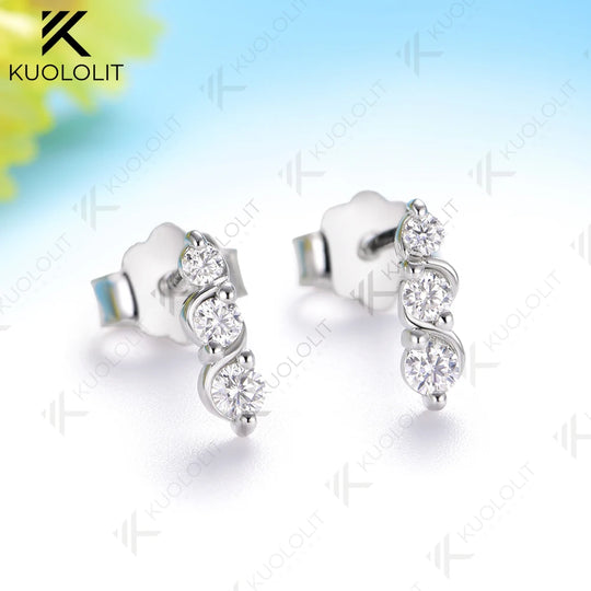 Kuololit 0.16CTW Lab Grown Diamonds Custom Stud Earrings for Women 10K 14K  585 Solid Gold Yellow Gold  for Christmas Classic
