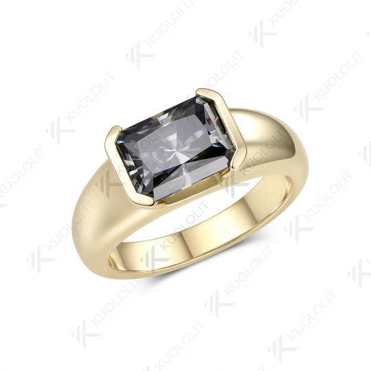 Kuololit 3CT Grey Moissanite Radiant Custom Ring for Women Solid 14K 10K 585 Yellow Gold Engagement Ring for Christmas Gifts