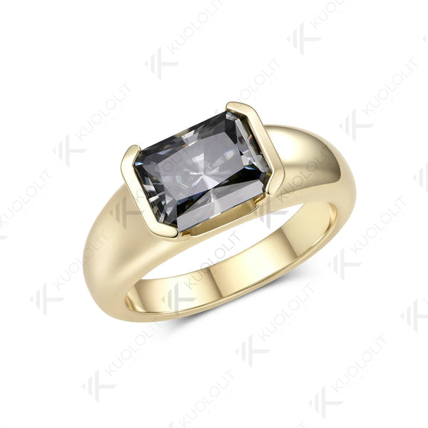 Kuololit 3CT Grey Moissanite Radiant Custom Ring for Women Solid 14K 10K 585 Yellow Gold Engagement Ring for Christmas Gifts
