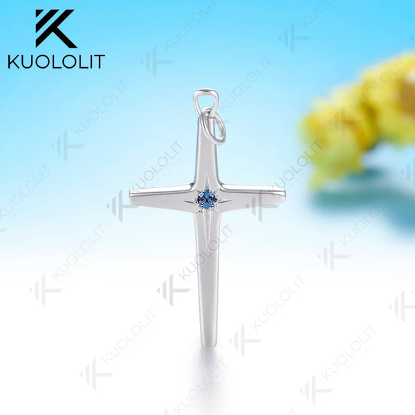 Kuololit 1.5mm Lab Grown Alexandrite Cross Necklace for Women Solid 585 14K 10K Yellow Gold Custom Necklace for Christmas Gifts