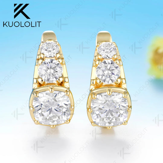 Kuololit 5.2CTW Cushion Moissanite Clip Earrings for Women Solid 14K 10K 585 White Gold Hoop Earrings for Party Christmas Gifts
