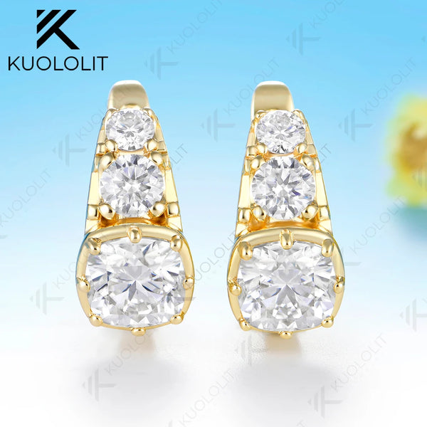 Kuololit 5.2CTW Cushion Moissanite Clip Earrings for Women Solid 14K 10K 585 White Gold Hoop Earrings for Party Christmas Gifts