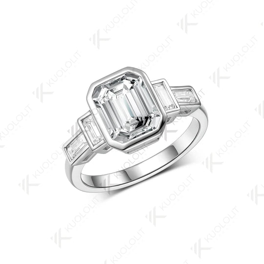 Kuololit 3CT Emerald Cut Cyan Moissanite Engagement Ring for Women Solid 14K 10K 585 Yeollw Gold Ring for Christmas Gifts Engagement