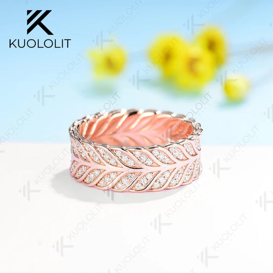 Kuololit 0.66CTW Moissanite Wide Leef Band for Women for Men 925 Sliver Solid 14K 10K Gold Ring for Anniversary Engagement Gifts