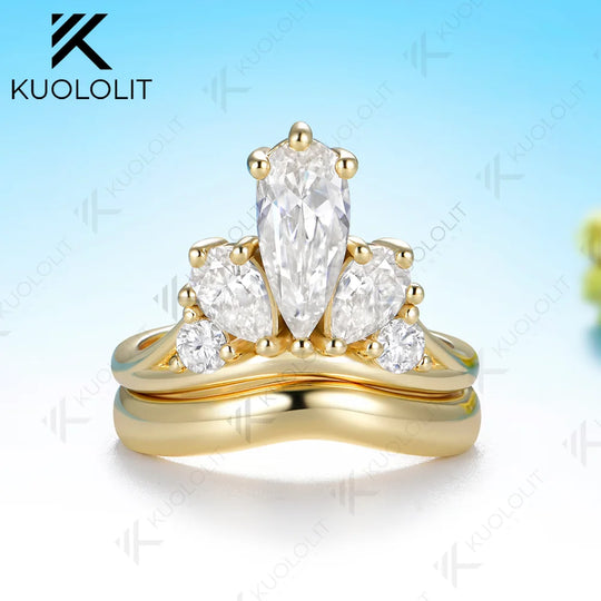 Kuololit 2.6CTW Pear Cut Moissanite Custom Ring for Women Solid 14K 10K 585 Yellow Gold Engagement Ring for Christmas Gifts