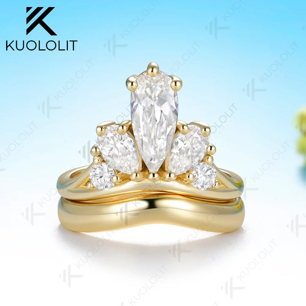 Kuololit 2.6CTW Pear Cut Moissanite Custom Ring for Women Solid 14K 10K 585 Yellow Gold Engagement Ring for Christmas Gifts