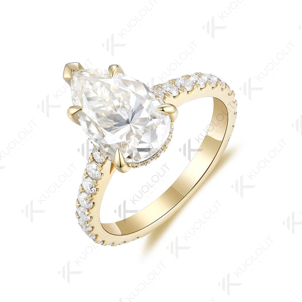 Kuololit 4CT Pear Cut Moissanite 14K 10K 585 Yellow Gold Rings for Women Pear D/VVS Moissanite Luxury Ring for Engagement Trends