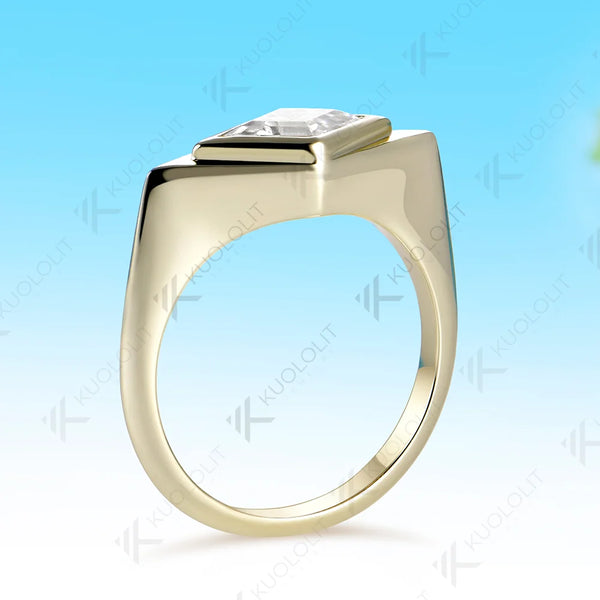 Kuololit 0.9CT Rhombus Cut Moissanite Custom Set Ring for Women Solid 14K 10K 585 Yellow Gold Engagement Ring for Christmas Gift
