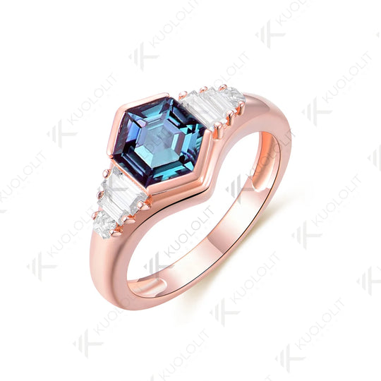 Kuololit 1.5CT Lab Grown Alexandrite Moissanite Engagement  Ring for Women Solid 18K 14K 10K 585 Rose Gold Ring for Christmas