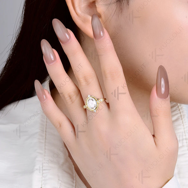 Kuololit 2CT Portrait Cut Moissanite Ring for Women Solid 14K 10K 585 Yellow Gold Engagement Ring for Christmas Gifts Party NEW