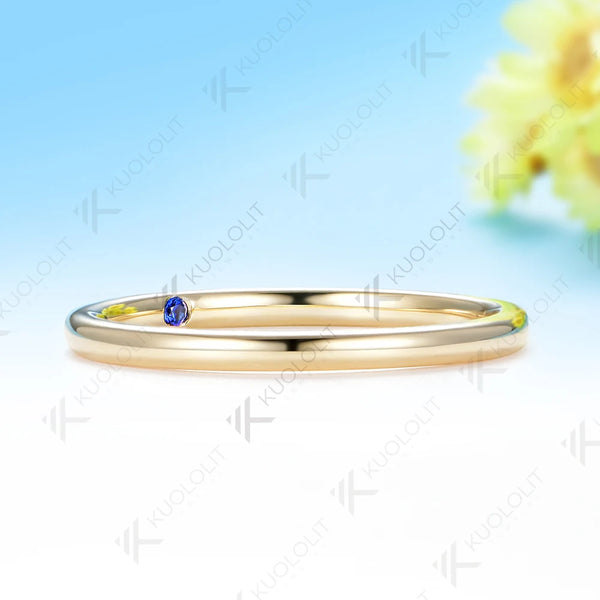 Kuololit Plain Lab Sapphire inside Custom Ring for Women Solid 14K 10K Yellow Gold Ring Band for Anniversary Christmas Gifts Party