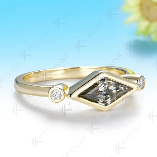 Kuololit 1CT Gray Moissanite Rhombus Cut Moissanite Ring for Women Solid 14K 10K Yellow Gold for Anniversary Christmas Gifts