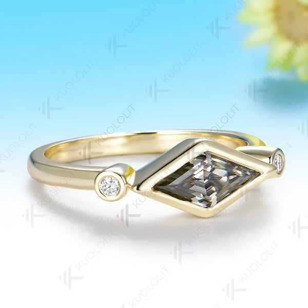 Kuololit 1CT Gray Moissanite Rhombus Cut Moissanite Ring for Women Solid 14K 10K Yellow Gold for Anniversary Christmas Gifts