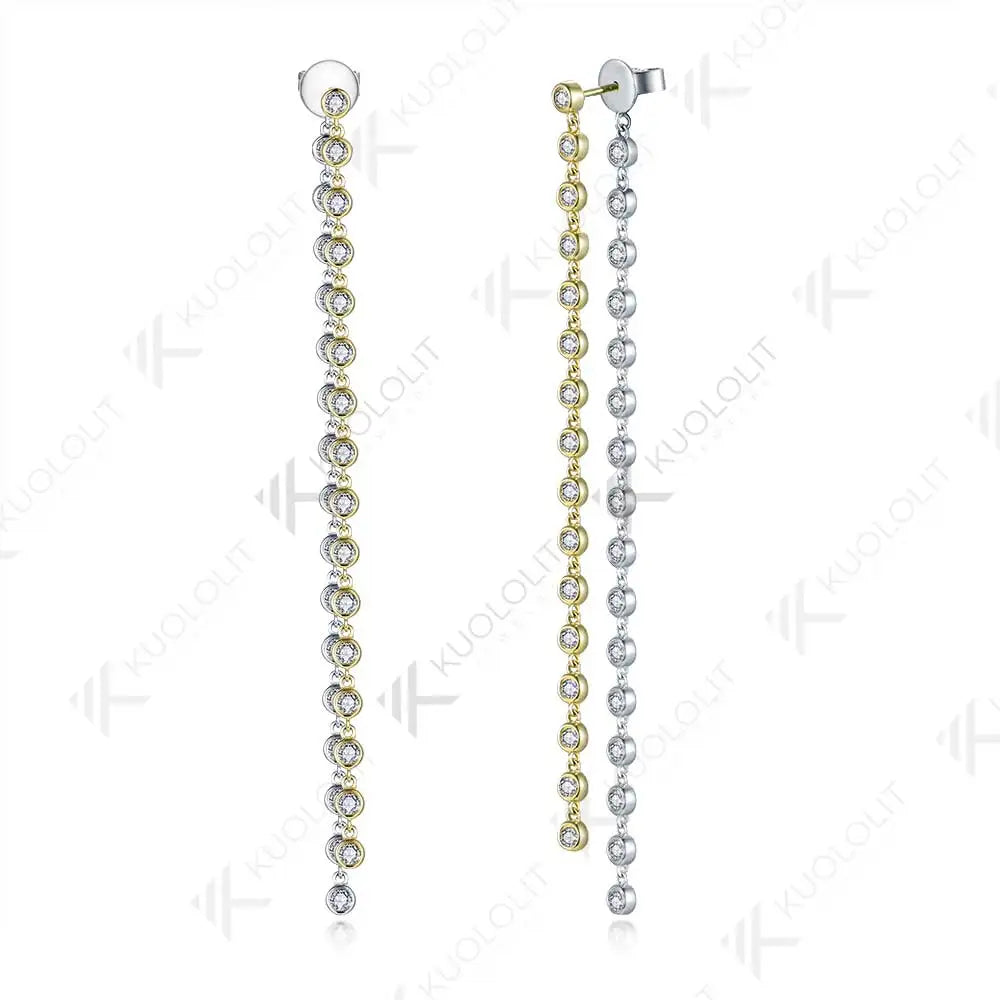 Kuololit 2CTW Moissanite Long Stud Earrings for Women Two Tone Solid 10K Gold for Yellow and White Gold for Christmas Gifts