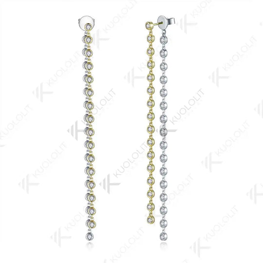 Kuololit 2CTW Moissanite Long Stud Earrings for Women Two Tone Solid 10K Gold for Yellow and White Gold for Christmas Gifts