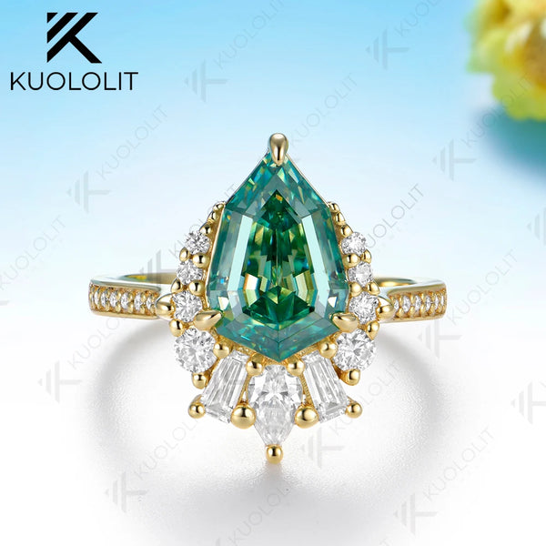Kuololit 4CT Octagonal Pear Cyan Moissanite Ring for Women Solid 14K 10K Yellow Gold Engagement for Christmas Gift Party Wedding