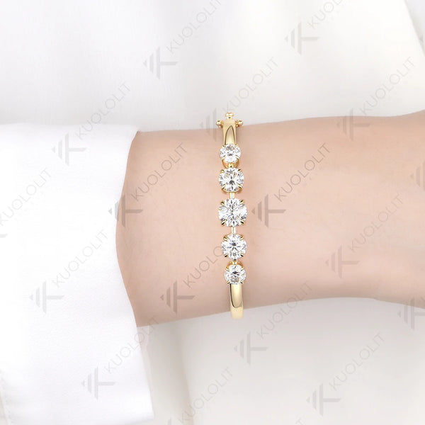 Kuololit 6CTW Round Moissanite Custom Bangle for Women Solid 10K  Yellow Gold  Round Bracelet for Engagement Bangle Christmas
