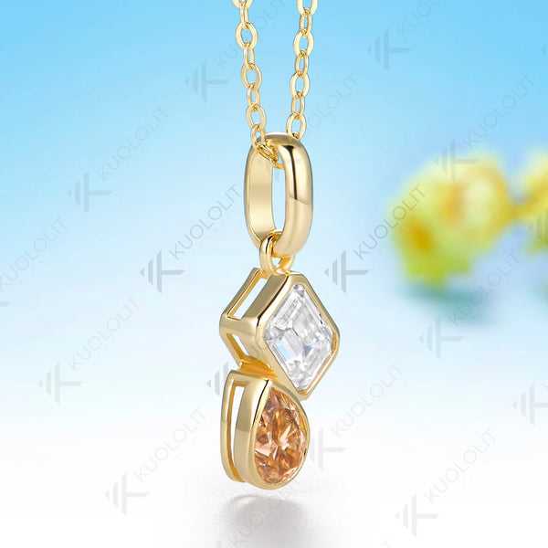 Kuololit 1.8CTW Champagne Moissanite or Lab Pink Sapphire Necklace for Women Solid 14K 10K 585 Yellow Gold Necklace for Christmas Gifts Party