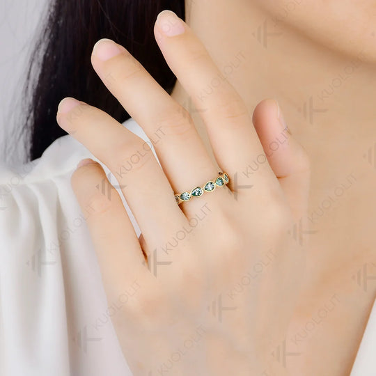 Kuololit 4.2CTW Cyan Moissanite Custom Band for Women Solid 14K 10K  Yellow Gold Pear Cut Engagement Ring for Christmas Gifts