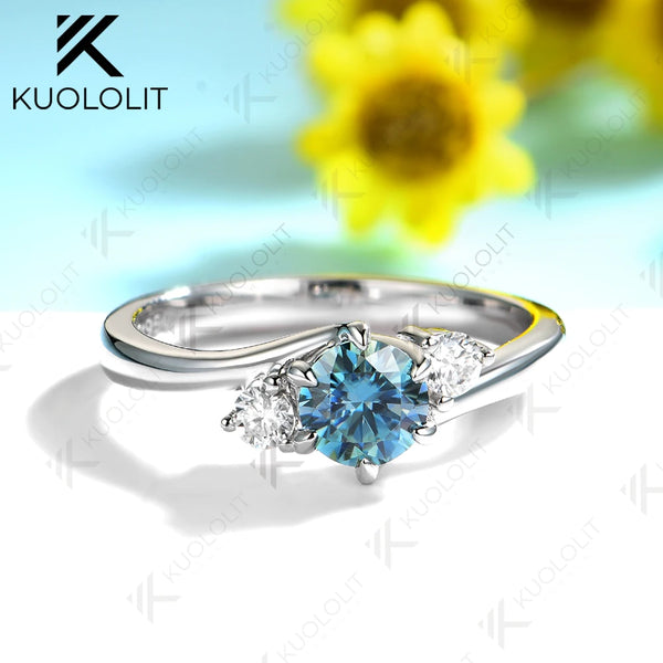 Kuololit 0.5CT Cyan Moissanite Ring for Women Solid 585 14K 10K Gold Ring for Anniversary Engagement Gifts Christmas Wedding