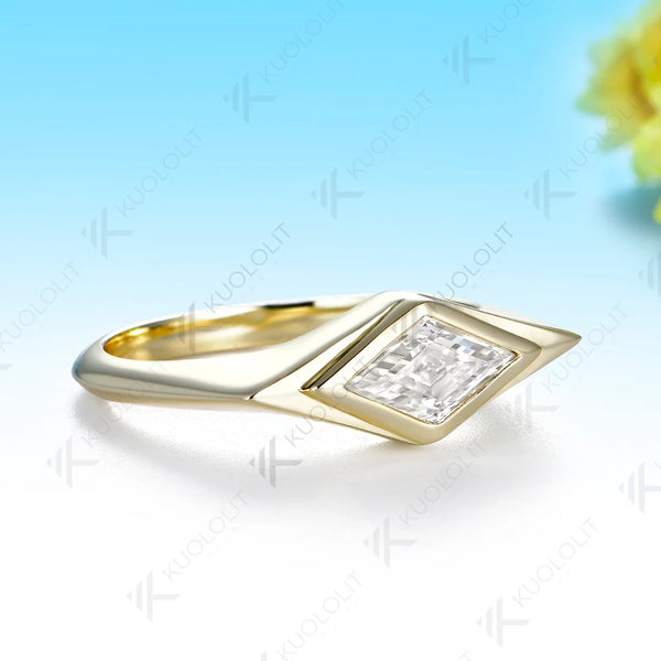 Kuololit 0.9CT Rhombus Cut Moissanite Custom Set Ring for Women Solid 14K 10K 585 Yellow Gold Engagement Ring for Christmas Gift