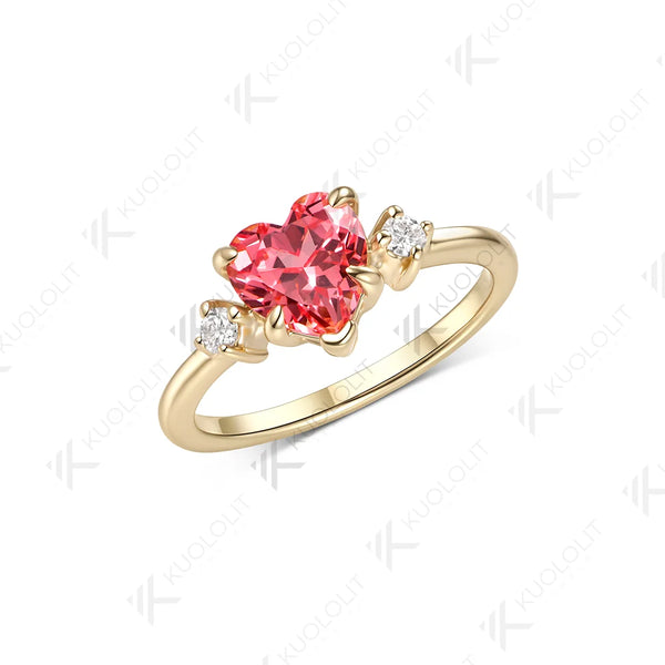 Kuololit 1CT Lab Grown Pink Sapphire Diamonds Custom Ring for Women Solid 14K 10K 585 Yellow Gold Heart for Christmas Gift Party