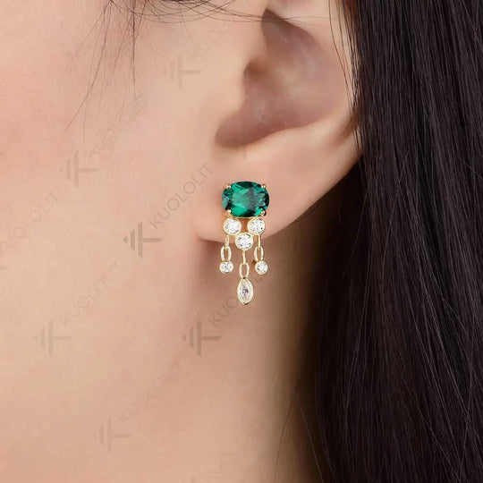 Kuololit 3.7CTW Lab Grown Emerald with Moissanite Stud Earrings for Women Solid 14K 10K 585 Gold Earrings for Christmas Gifts