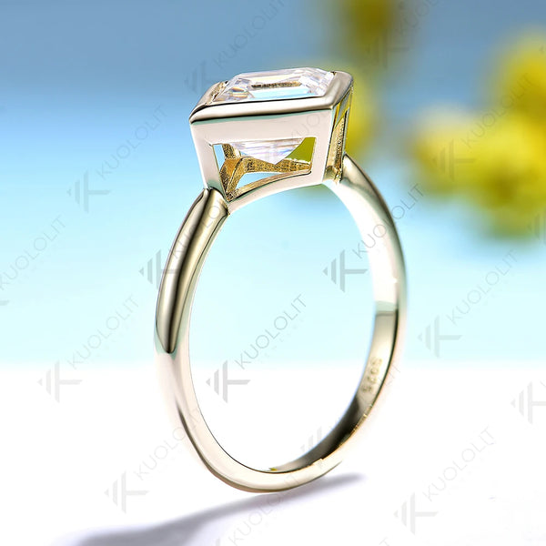 Kuololit 2.5CT Rhombus Cut Moissanite Engagement Ring for Women Solid 14K 10K Yellow Gold Ring for Anniversary Christmas Gifts Party Custom