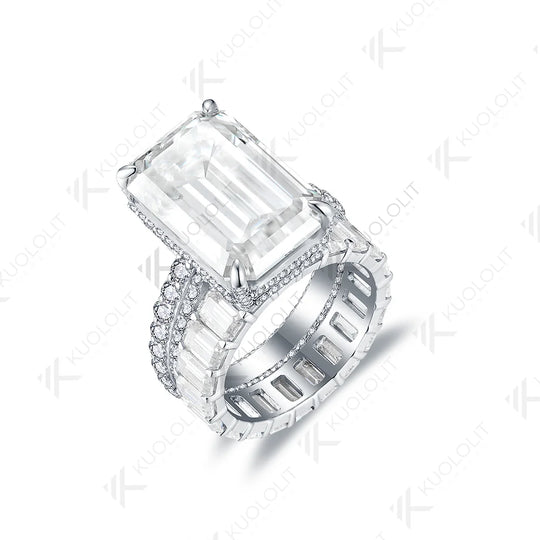 Kuololit 16CTWMoissanite Rings for Women Men PT950 Solid 14K 10K White Gold Emerald Cut  for Wedding Luxury Engagement Christmas