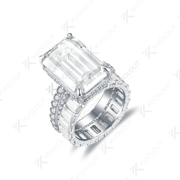 Kuololit 16CTWMoissanite Rings for Women Men PT950 Solid 14K 10K White Gold Emerald Cut  for Wedding Luxury Engagement Christmas