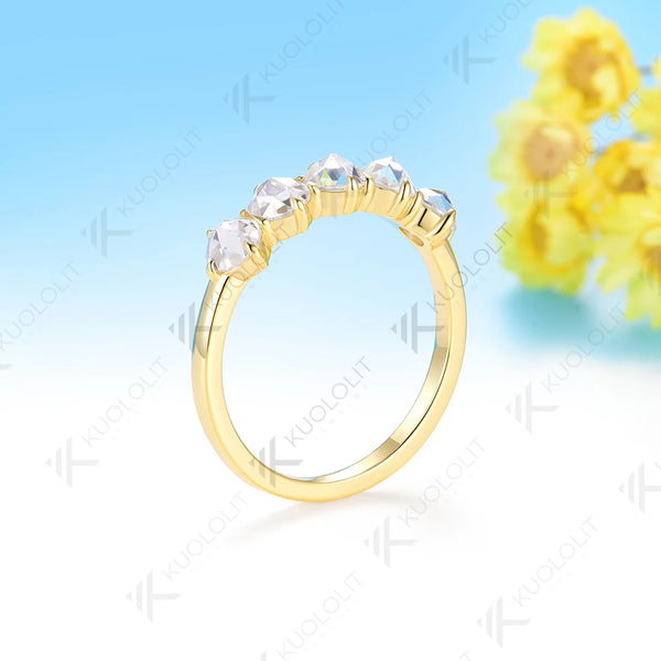 Kuololit 1.5CTW Rose Cut Moissanite Ring for Women Solid 585 18K 14K 10K Gold Wedding Band Ring for Anniversary Gifts Christmas