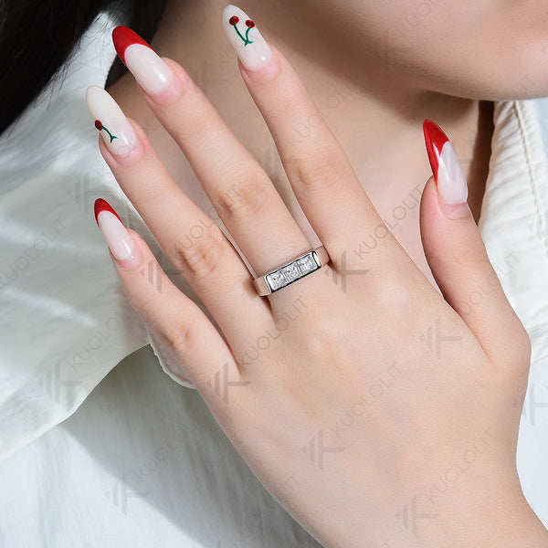 Kuololit 1.2CTW Lab Grown Diamonds Princess Cut Ring for Women Solid 14K 10K 585 White Gold Wedding Band for Christmas Gifts