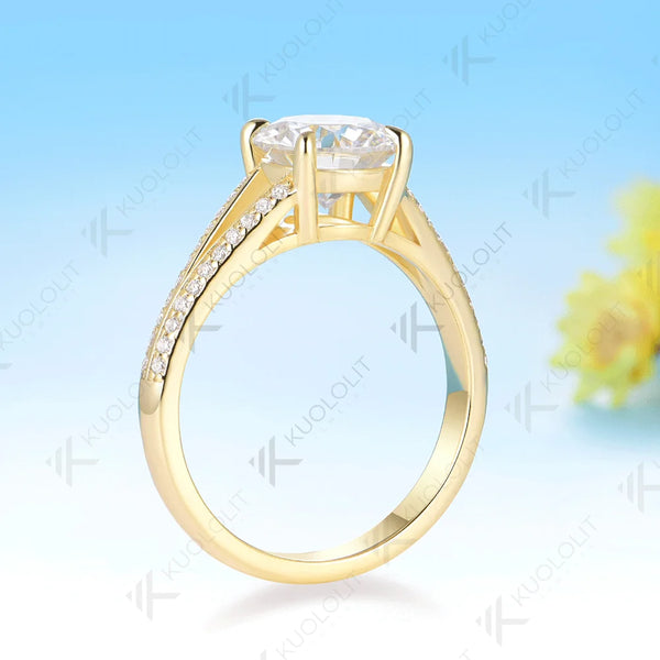 Kuololit 2CT Round Moissanite Ring for Women Solid 14K 10K 925 Sliver Yellow Gold Engagement Ring for Christmas Gifts Party