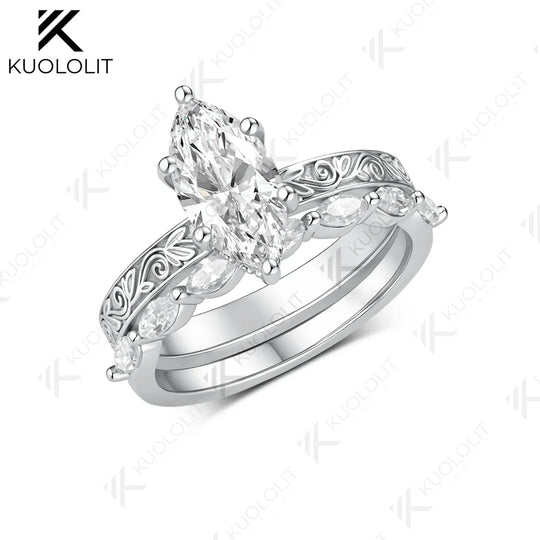 Kuololit 2CT Lab Grown Diamond Custom Set Ring for Women Solid 14K 10K 585 Yellow Gold Marquise for Christmas Wedding Engagement