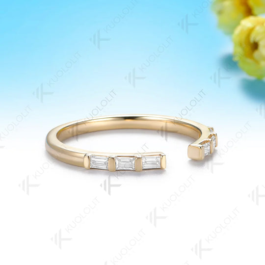 Kuololit 0.9CTW Lab Grown Diamonds Open Ring for Women Solid 14K 10K 585 Yellow Gold Match Engagement Wedding Band for Christmas