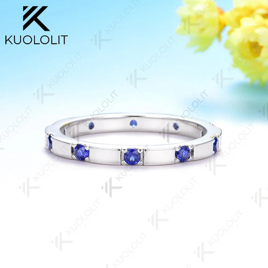 Kuololit 0.3CTW Lab Grown Blue Sapphire Band for Men Women Solid 18K 14K 10K Gold White Gold Engagement Ring for Christmas Gifts
